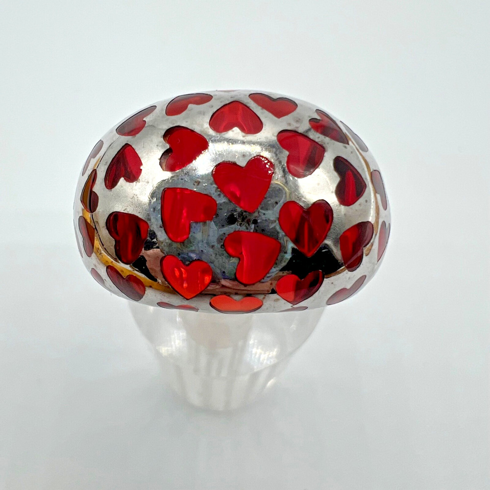 Artisan Red Murano Glass and Sterling Silver Dome Ring - Size 7 Hearts
